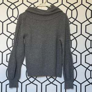 NWT PAIGE Bernadetta Wool Blend Heather Gray Balloon Sleeve Sweater Med
